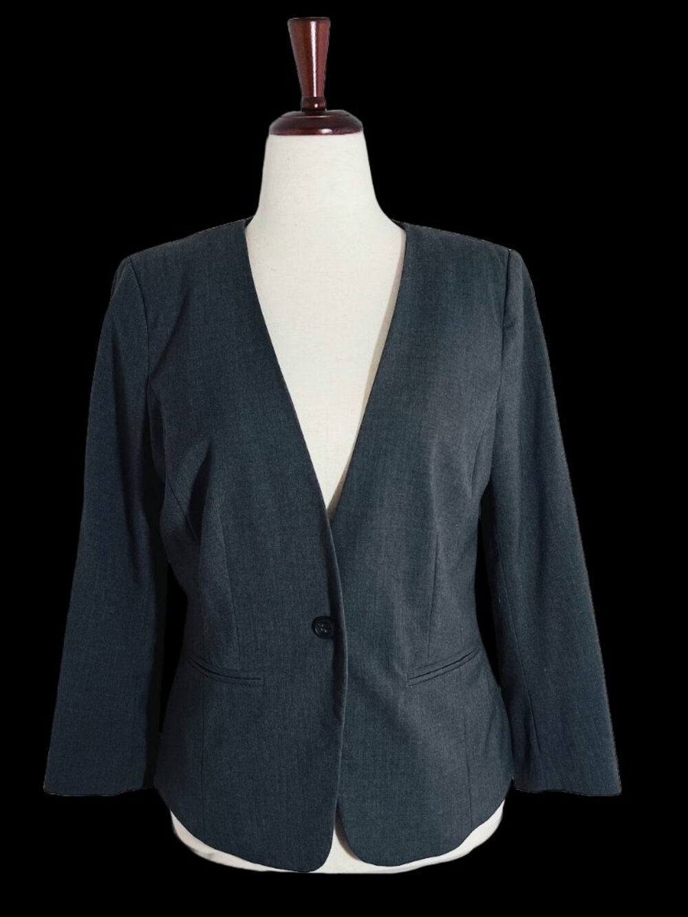 Women's Kensie Dark Gray V-Neck Button Blazer - size L